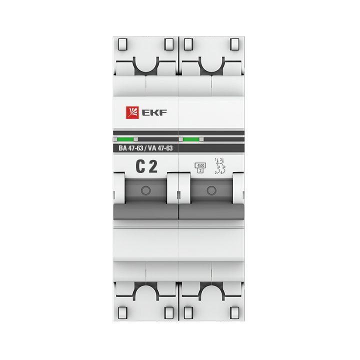 Выключатель автоматический модульный 2п C 2А 4.5кА ВА 47-63 PROxima EKF mcb4763-2-02C-pro