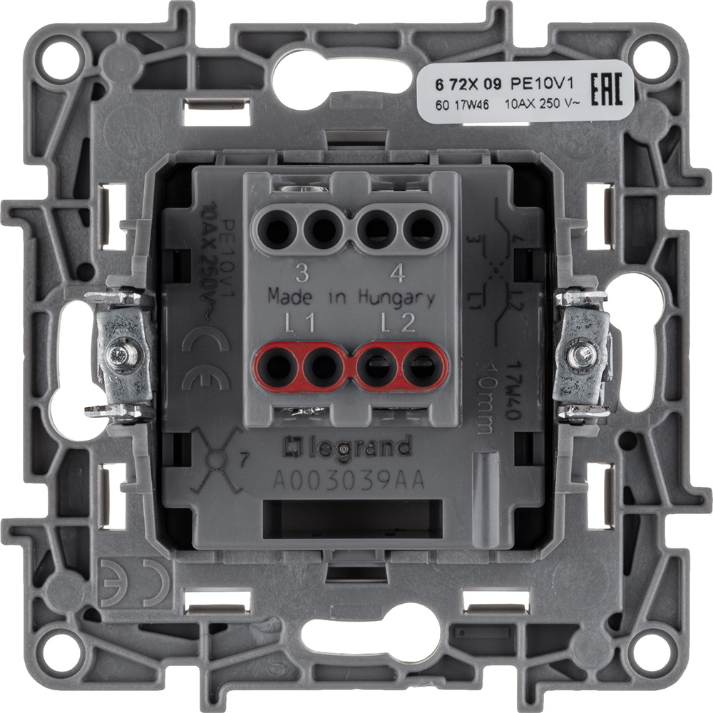 Механизм переключателя промежуточного 1-кл. СП Etika 10А IP20 250В 10AX винт. клеммы бел. Leg 672209