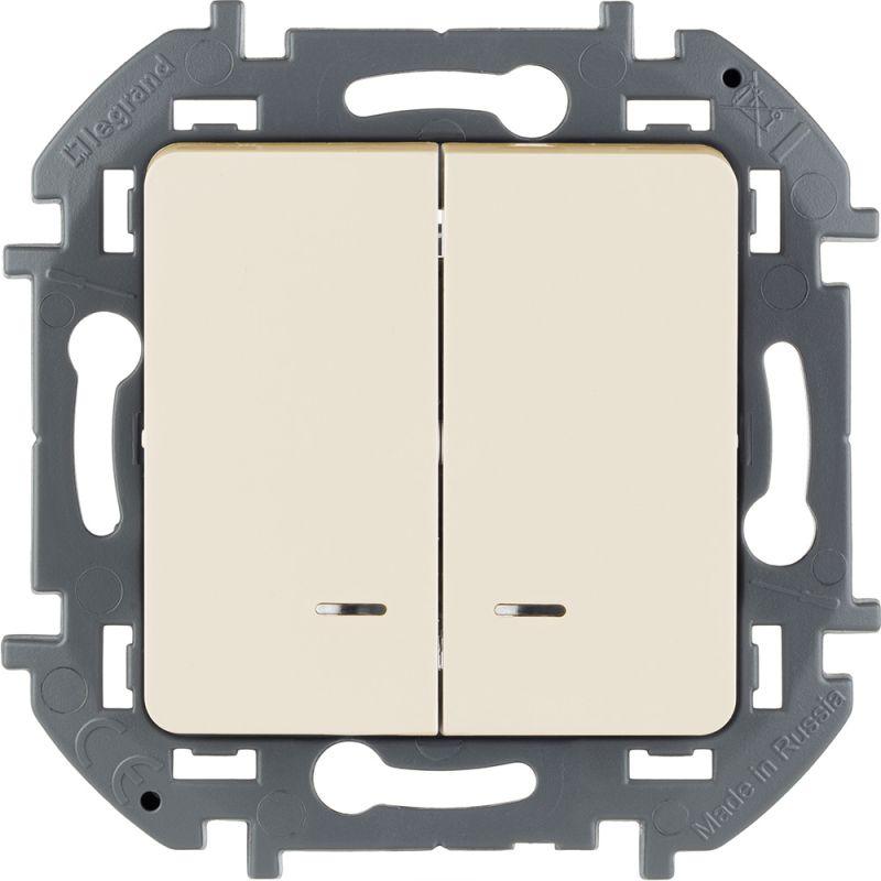 Выключатель 2-кл. Inspiria 10А IP20 250В 10AX с подсветкой/индикацией механизм сл. кость Leg 673631