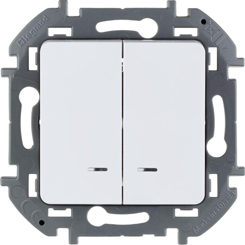 Выключатель 2-кл. Inspiria 10А IP20 250В 10AX с подсветкой/индикацией механизм бел. Leg 673630
